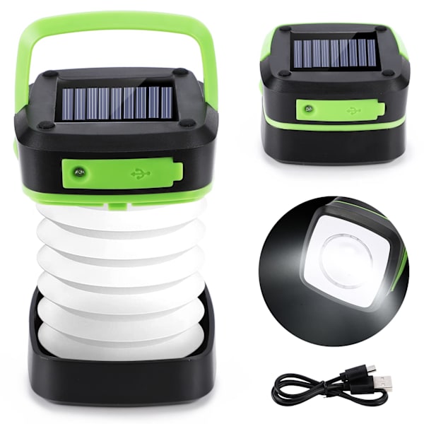 Camping Lykta, Soldriven och USB-laddningsbar LED