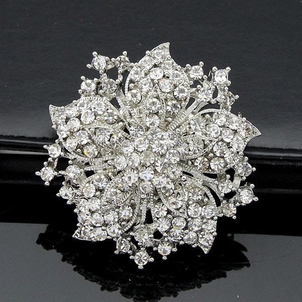 Vintage Krystal Rhinestone Brosche Brosche Fuld Diamant Sølv