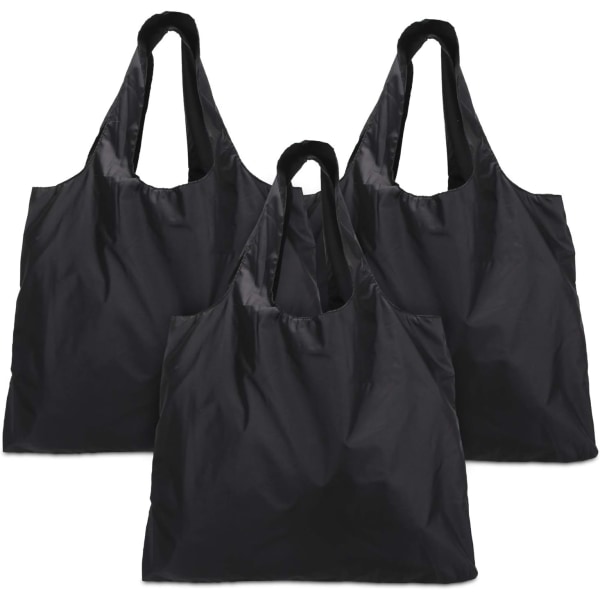 Foldbar handlepose, gjenbrukbar handlepose, foldbar handlepose med tilhørende pose, vaskbar, slitesterk og lett, pakke med 3, svart