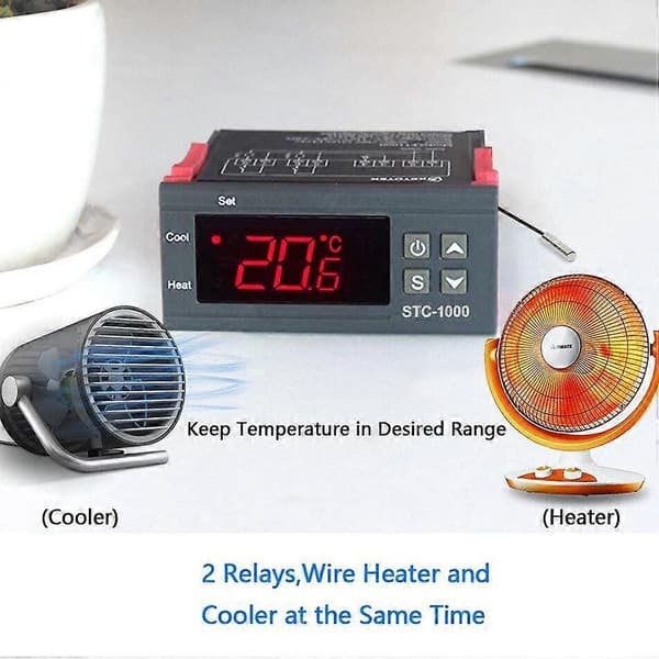 STC-1000 Digital LED Temperaturregulator Varme Køling Centigrade Termostat 2 Relæer Output med NTC Sensor Probe 12v