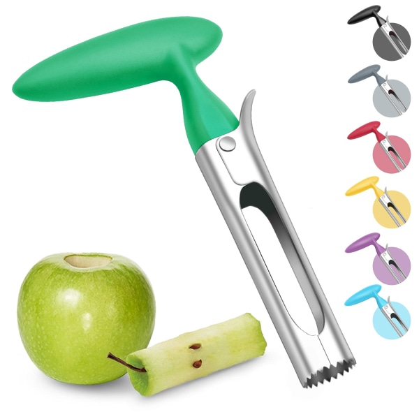 Apple Corer, Apple Corer Remover ABS-kahvalla ja hammastettu ruostumattomasta teräksestä valmistettu terä, vihreä