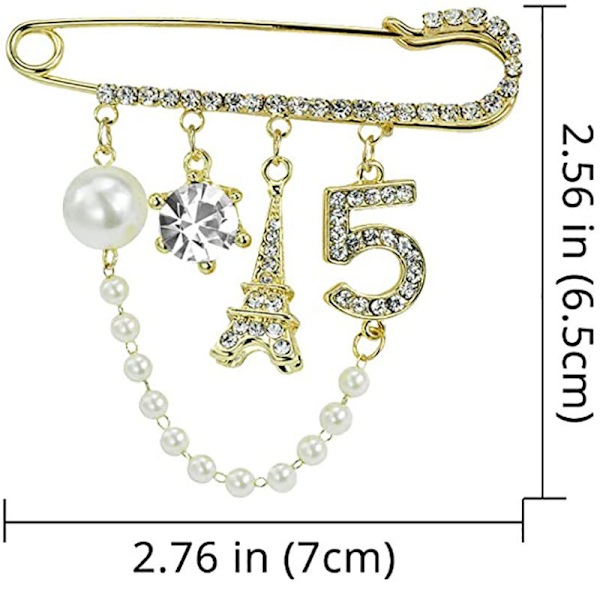 Vintage Crown Nummer 5 Reversnåle Broscher med Simuleret Perle