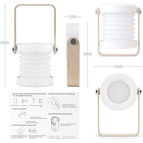 LED-bordlampe USB-oppladbar skrivebordslampe nattlys 15W