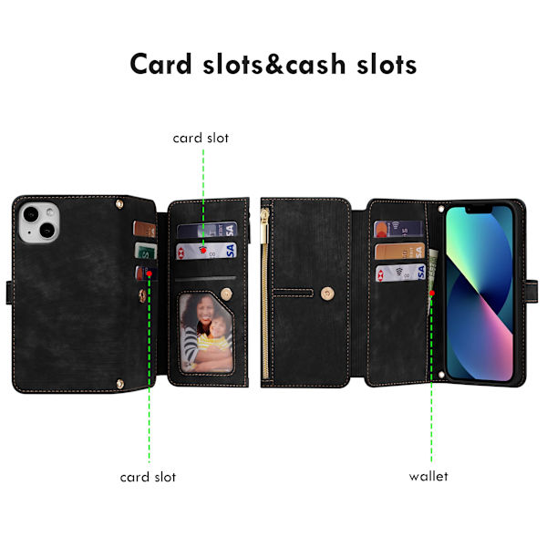 Fodral för Samsung Galaxy S23, dragkedja flip läder svart
