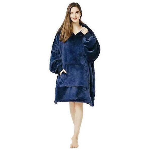 Hetteteppe - Oversized Hettegenser i Fleece, Mørk Blå, Onesize