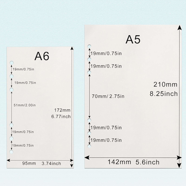 A6 Refill Paper, 3 Pakker 100GSM Tykt Påfyllbart Papir 6 ,135 Ark (270 Sider) for 6 Ring Binder Journal Notebook-Blankt Papir