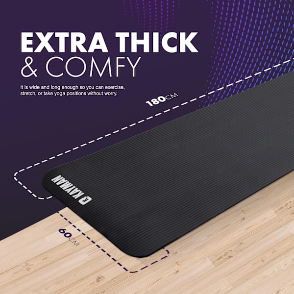 Yogamatta – Multifunktionell Extra Tjock Skumträningsmatta – Idealisk Golvmatta för Pilates, Stretching, Styrketräning & Terapi – 183 x 60 cm (Svart)