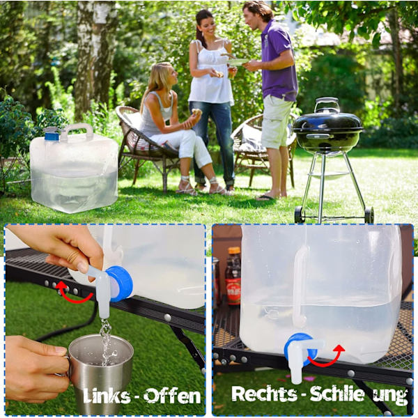 Richeer 4-pack hopfällbara vattenbehållare, 10 L/20 L, flexibel vattenbehållare, hopfällbar vattenbehållare, BPA-fri för utomhuscamping