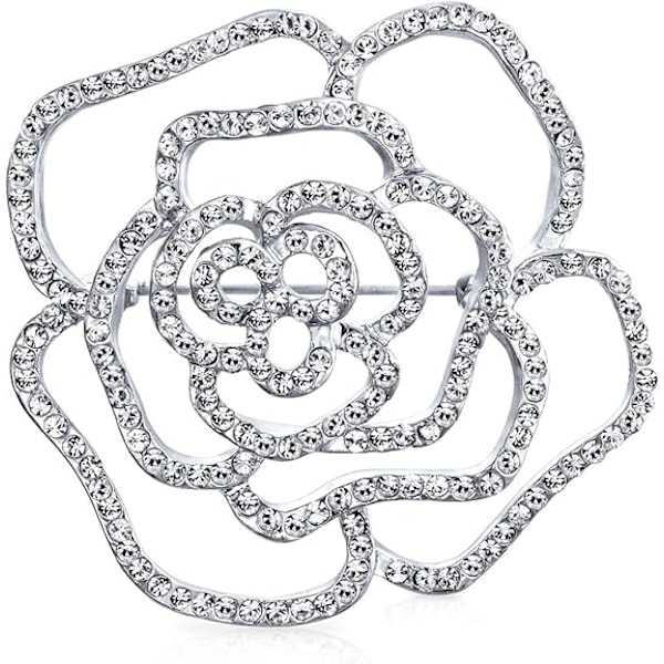 Statement Glitrende Fest Rose Blomst Form Åben Pavé Krystal Bryllup Broche Tørklæde Nål