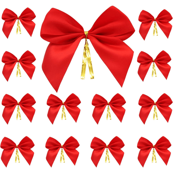 Röd julrosett, hängdekoration för pilbågar, julbåge, rött band, lämplig för presentinslagning, julgransdekorationer