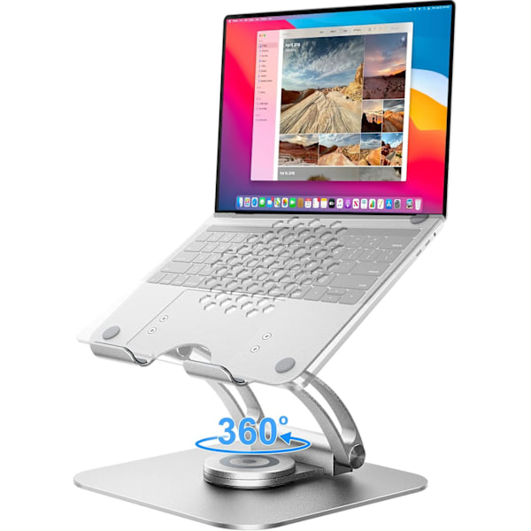 Justerbart laptopställ för skrivbord, Ergonomiskt laptopfäste med 360° roterande bas - Silver silver
