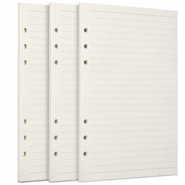 A5-påfyllningspapper, 3-pack 100GSM tjockt påfyllningsbart papper 6 hål, 135 ark (270 sidor) för 6-rings pärm Journal Notebook-linjerat papper