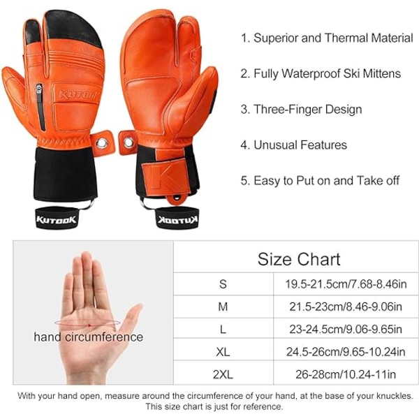 Vinter Skidhandskar Termiska Vattentäta Getläder Förlängda Handled Snö Skid Snowboard Utomhussporter XL Orange XL
