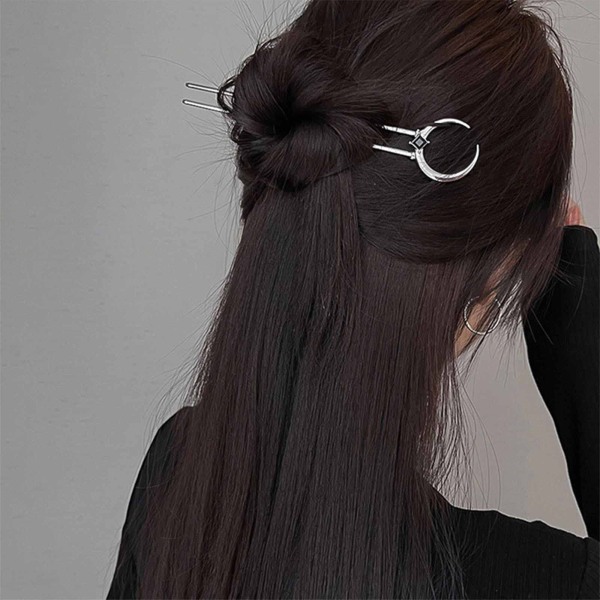 Vintage U-form hårpinde månehårgaffel metal langt hårnål Sølv Minimalistisk hårbolleholder pind fransk