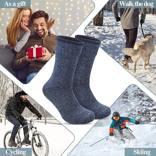 5 Par Varma Ullstrumpor Män, Mjuka Termiska Strumpor för Män, Tjocka Ullvandringsstrumpor Herrar Vinter Mysiga Vandrings Casual Crew Bootsstrumpor
