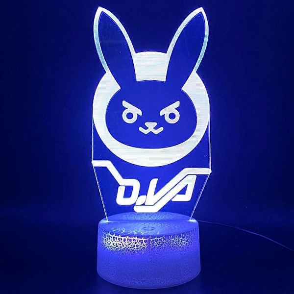 Overwatch Spillfigur Lampe, 3D Illusions nattlys, fjernkontroll Bordlampe, USB-lader belysning