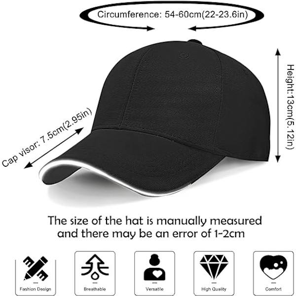 Basebollkepsar för Män - Enkla Reflekterande Basebollkepsar för Män Justerbara Casual Peak Caps, svart