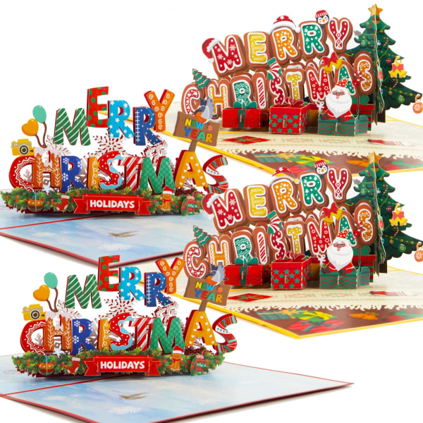 4 Pakke Glædelig Jul Pop Up-kort, 5,9" x 7,8" (Glædelig Jul)