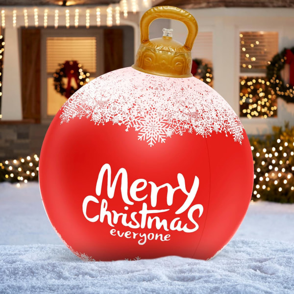 Oppblåsbar juleball 23 tommer stor utendørs jul PVC oppblåsbar ball gigantisk sprengningsball dekorasjoner Gjenbrukbar julenisse snømann oppblåsbar ball