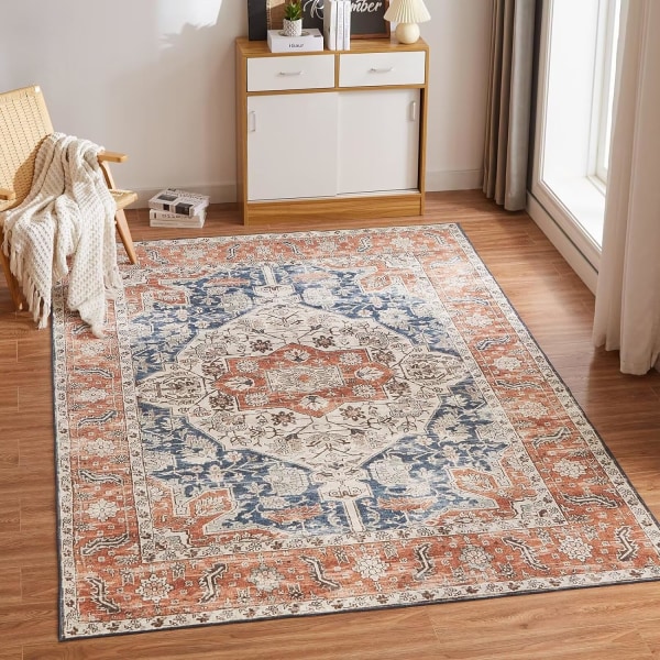 Tvättbar halkfri matta för vardagsrum mjuk kort lugg stor vardagsrumsmatta retro orientalisk boho matta sliter inte med tät matta 80x160 cm