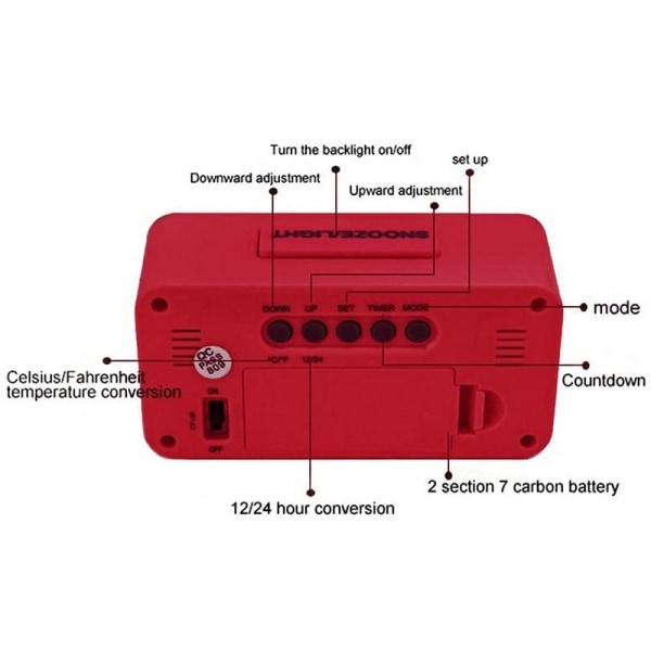 LED digitalt vækkeur Elektronisk digital alarmskærm Desktop-ur til hjemmekontor-baggrundsbelysning Snooze skrivebordsure (farve: rød)