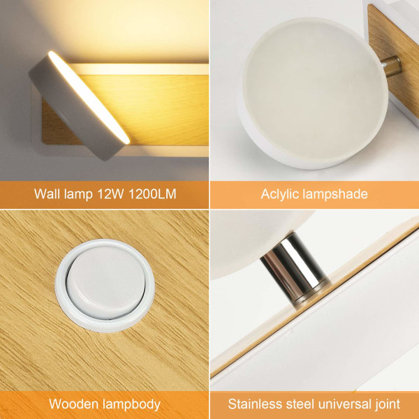 Inomhus LED-vägglampa 360° roterbar 12W dimbar