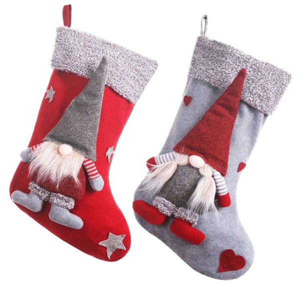 2pcs Xmas Stockings Set, 3D Mr and Mrs Gnome Couple Holders 19"