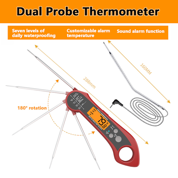 Trådlös köttermometer, mattermometer, digital termometer, stektermometer, sylttermometer