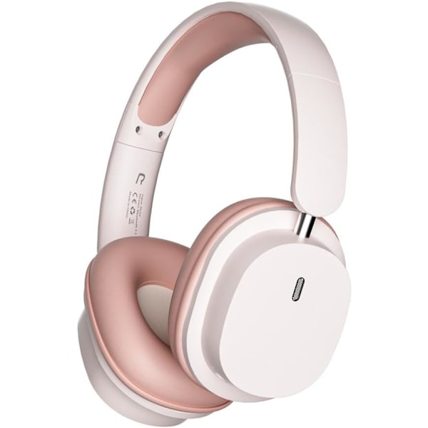 Trådlösa Bluetooth-hörlurar med mikrofon, hopfällbara over-ear-hörlurar, hörlurar med brusreducerande mikrofon för musik, gym, PC, rosa