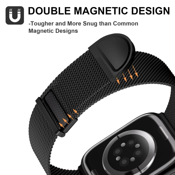 Apple Watch-remme 49 mm-dobbelt magnetisk justerbar erstatningsbånd-sort glat rustfrit stål metal
