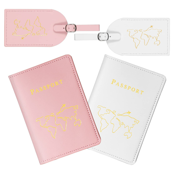 Passdeksler og bagasjelapp, 2 stk (hvit, rosa)