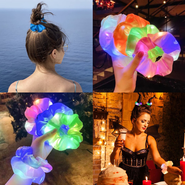7 stykker farverige lysende hårbånd - Skinnende elastiske hårtilbehør - Neon hovedbeklædning - Velegnet til festivaler og fester