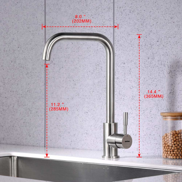 Køkkenhane med 360° drejetud, 1-grebs håndvaskarmatur, stål
