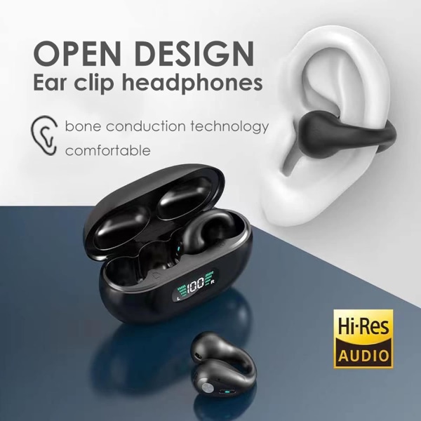Öppen öronbenledning Hörsnäckor Öppna öronhörlurar Trådlösa Bluetooth benledningshörlurar Gym Sport Löpning Träning Öronsnäckor