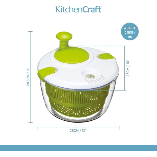 Deluxe Salatspinner og -dressingsæt, BPA-fri plastik og nem at rengøre, Stor, Hvid/Grøn, 25 x 25 x 20,5 cm
