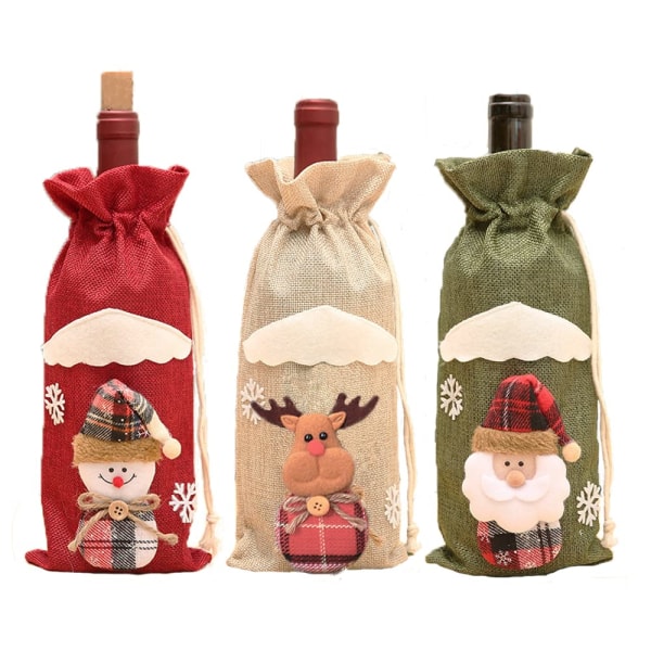 3 stk julevinflaskeposer med snøring nisserein