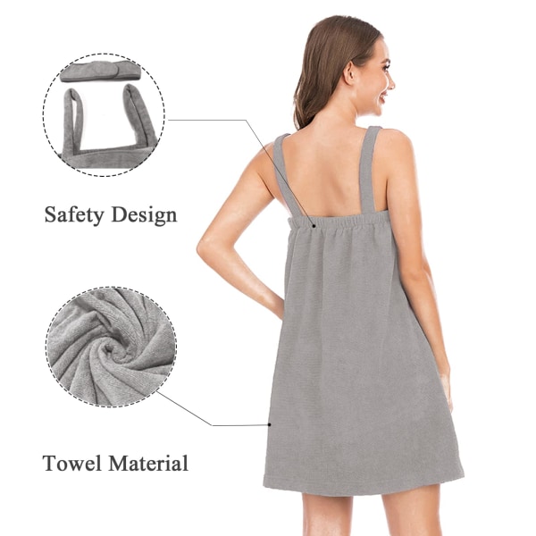 Kvinner badehåndkle for spadusj Justerbart badekåpe (grå)