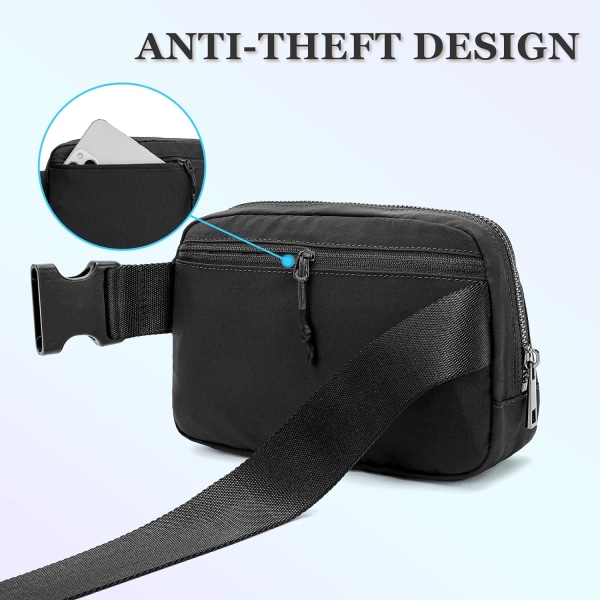 Bæltetaske til Kvinder Mænd, Mode Crossbody Fanny Packs Vandafvisende Mini Taljepose Bum Bag med Justerbar Rem til Løb, Vandreture, Gåture black