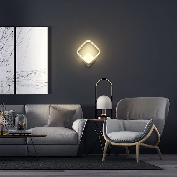 Vegglampe LED firkantet vegglampe 12W varm hvit 3000K