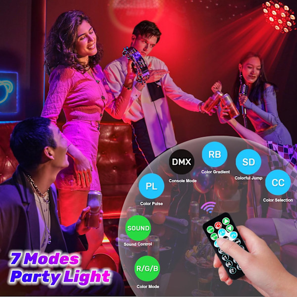 Party Discolys, 36 LED Scenelys med DMX og Fjernkontroll, 7 Moduser RGB Effekter for DJ Fester, Klubber, Barer, Familie Bursdager