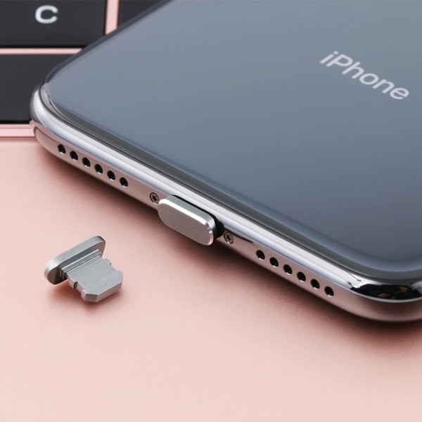 5 st Metal Anti Dust Plug Stopper för iPhone 13 12 Pro Max, svart
