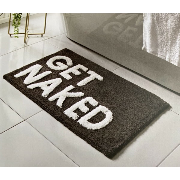 GET NAKED Black & White Bath Mat Backing Water Absorbent Bathroom Rug With Pop Up Get Naked Letters Super Soft & Non Slip (Black)