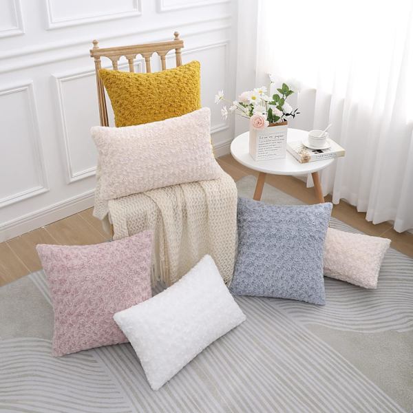 Set med 2 Pälskuddfodral Dekorativa Konstpäls Plysch Fluffig Kvadratisk Neutral Kuddfodral för Soffa, Ljusgrå, 45x45cm
