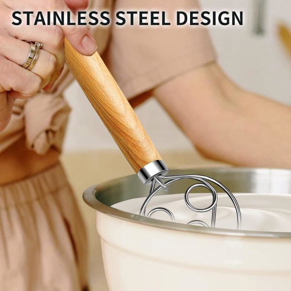 Deigvisp Rustfritt stål Deigvisp i nederlandsk stil brøddeig håndmikser trehåndtak Kjøkken bakeverktøy