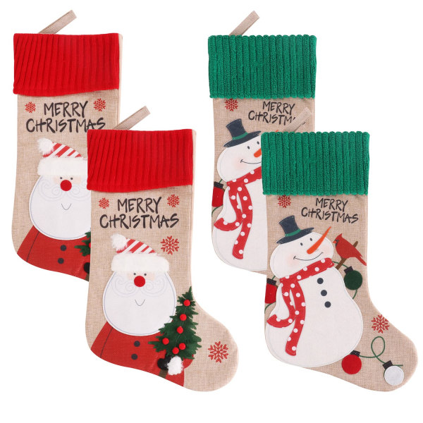 Christmas Stockings, 4 Pack Stocking 18" (Snowman Santa)