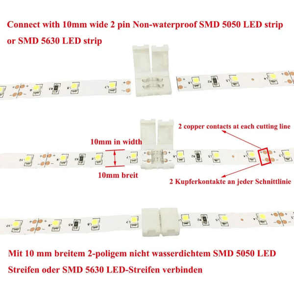 LED-strimmelkonnektor 2-polet LED, fri for lodning (20 stk.)