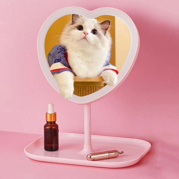 Hjerte Makeup Spejl med LED Lys Pink Tre Farver