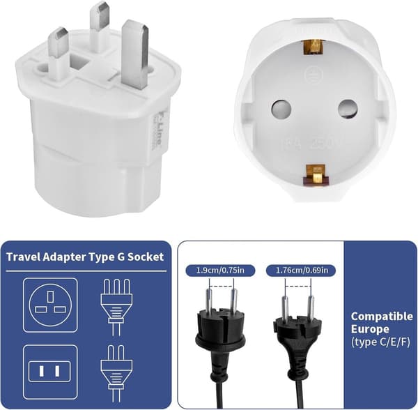 3x Reseadapter Typ G - Engelsk Reseadapter - C och F Plugg till G Plugg ...