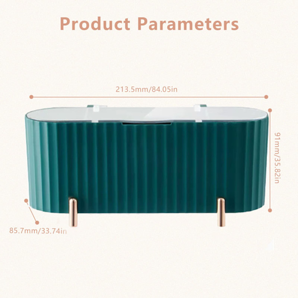 Makeup Organizer Opbevaringsbeholdere - 3 Rum Badeværelse Organizer Krukke Skønhed - til Vatrondeller, Vatpinde Grøn