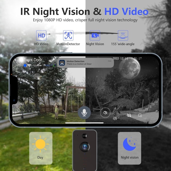 Langaton Ovikellokamera, Videokello, HD-Video, 2-Suuntainen Ääni, PIR-Liikkeenilmaisin, IR-Yökuvaus, 2.4G WiFi, Pilvitallennus